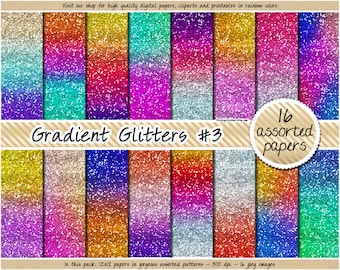 SALE Rainbow glitter digital paper ombre glitter digital paper gradient glitter metallic glitter paper bright glitter background gold papers