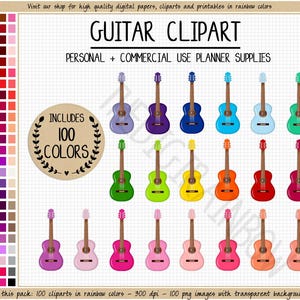 SALE 100 GUITAR clipart rainbow guitar stickers guitar lesson stickers instrument clipart music clipart printable music planner stickers image 1
