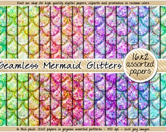 SEAMLESS mermaid princess digital paper holographic glitter pattern iridescent glam luxury fish scale texture rainbow pink dragon background