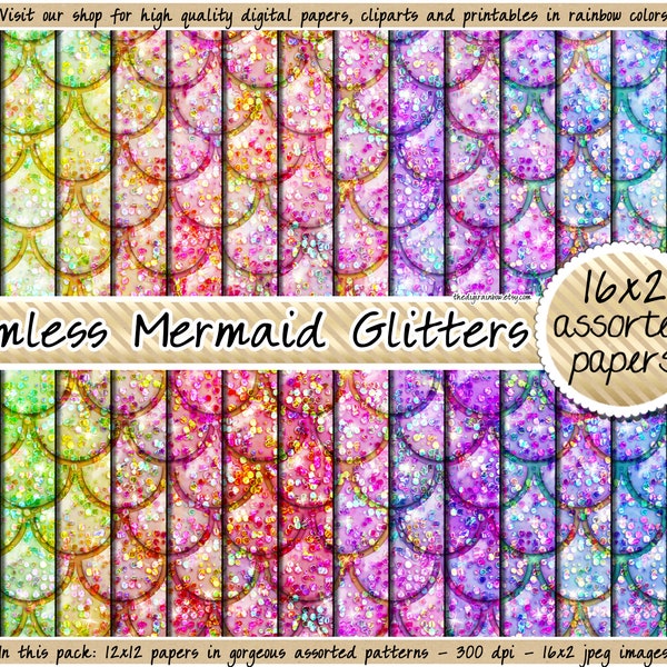 SEAMLESS mermaid princess digital paper holographic glitter pattern iridescent glam luxury fish scale texture rainbow pink dragon background