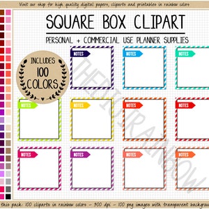 VERKOOP 100 NOTES vak planner stickers blanco vak digitale stickers afdrukbare vierkante vak stickers regenboog Erin Condren Goodnotes volledige vak clipart