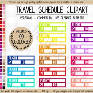 Rea 100 FLYGSCHEMA kvartalsbox klistermärken tidsplanerare klistermärke reseschema klistermärke flygikon Erin Condren kommersiell användning clipart bild 1