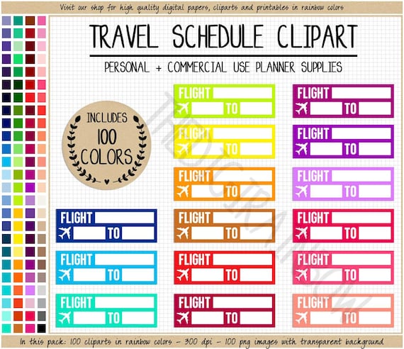 Sale 100 FLIGHT SCHEDULE quarter box stickers time planner sticker travel schedule sticker plane icon Erin Condren commercial use clipart