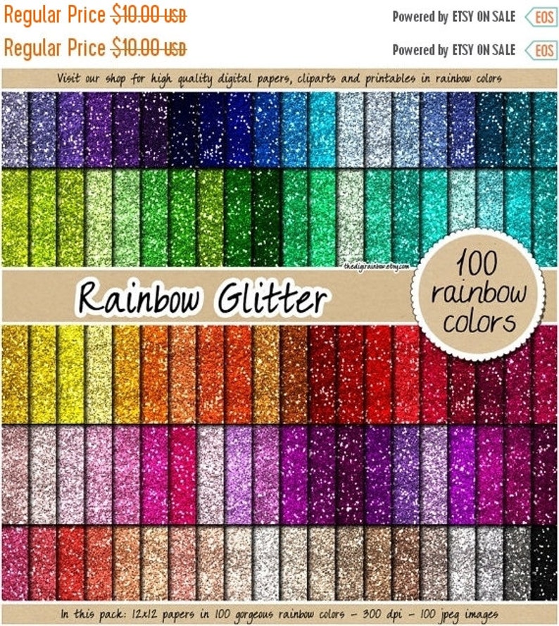 SALE 100 glitter digital paper rainbow glitter digital paper image 2