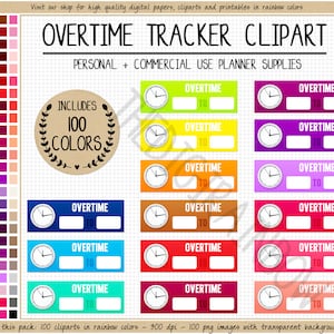 SALE 100 overwerk sticker werkschema clipart tijd tracker sticker betaalde uren clipart regenboog afdrukbare stickers Erin Condren Goodnotes