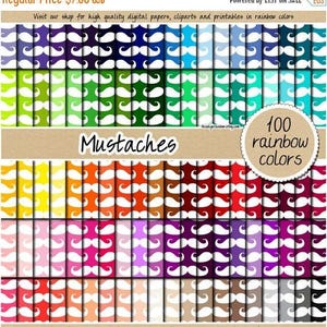 100 mustache digital paper hipster digital paper mustache pattern mustache clipart rainbow digital 12x12 pastel neutral bright dark