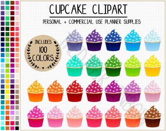 VENTE 100 cliparts cupcakes arc-en-ciel cupcake planificateur autocollants cupcake imprimable autocollants cupcakes colorés Erin Condren clipart de gâteau d'anniversaire