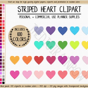 VERKOOP 100 GESTREEPT HART clipart regenboog hart stickers hart pictogram Valentijnsdag clipart romantische planner clipart Valentijnsdag stickers