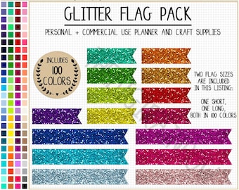REA 200 GLITTER FLAGGA klistermärken utskrivbara sugrörsflagga glitter klistermärke planerare bokmärke glitter Erin Condren klistermärke Goodnotes kommersiellt bruk