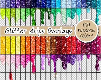 SALE 100 seamless glitter drips overlays rainbow glitter digital paper dripping clipart sequin background pastel glitter texture pattern