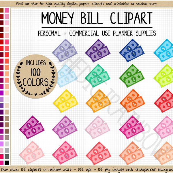 SALE 100 MONEY BILL clipart money clipart rainbow payday stickers  bank stickers finance planner budget stickers dollar sign dollar bills