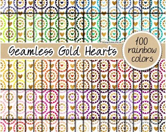 100 feuille d'or coeur papier numérique sans couture Saint-Valentin papier numérique arc-en-ciel amour clipart mariage motif pastel romantique impression autocollant