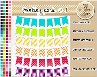 SALE 600 rainbow bunting clipart flag clipart rainbow banner clipart printable banner bunting striped pennant bunting planner sticker