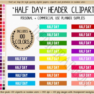 VERKOOP 100 HALVE DAG header stickers werk digitale stickers school clipart regenboog Erin Condren schema Happy planner commerciële Goodnotes