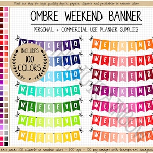 VERKOOP 100 OMBRE WEEKEND planner sticker heldere weekend sticker afdrukbare weekend banner regenboog sticker Erin Condren ombre sticker Goodnotes