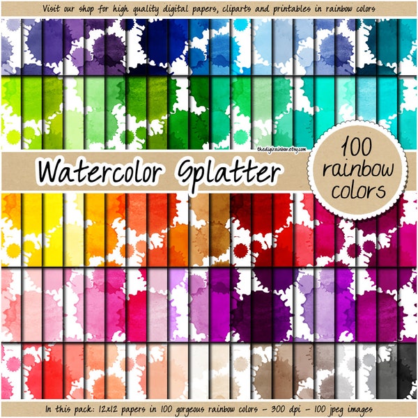100 SEAMLESS watercolor splatter digital paper pastel watercolor stain pattern rainbow paint splash background vintage grunge brush clipart