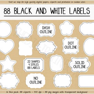VERKOOP Afdrukbare witte etiketten blanco label geschetst zwart label clipart cadeaulabel keuken sticker label school print leraar sublimatie ontwerp