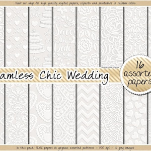 SEAMLESS White wedding digital paper damask background elegant lace pattern printable save the date invitation princess embossed backdrop