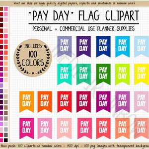SALE 100 PAY DAY Flagge Clipart Zahltag Sticker Regenbogen Geld Clipart Bank Sticker Financier Planer Haushalt Aufkleber Dollarzeichen Dollarscheine