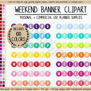 VENTE 100 WEEK-END digital planner stickers lumineux week-end bannière imprimable week end stickers arc-en-ciel planner clipart Erin Condren pastel mignon