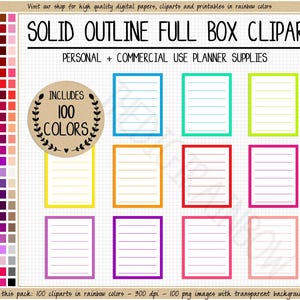 VENTA 100 pegatinas de planificador de caja completa delineadas, clipart de planificador de arcoíris, pegatina de planificador de caja completa imprimible para Erin Condren MAMBI, uso comercial