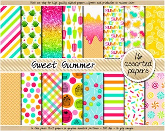 SALE Ice cream digital paper candy pattern pineapple pattern cupcake digital paper summer background wafer sprinkles paper lollipop clipart