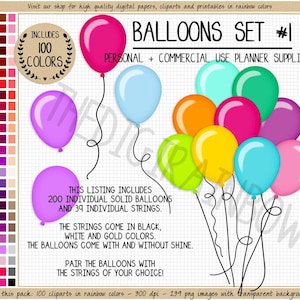 200 balloon clipart rainbow balloon sticker birthday digital paper balloon sublimation printable party graphics digital planner sticker