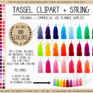 VERKOOP 100 TASSEL clipart kwast stickers regenboog pom pom slinger afdrukbare slinger clipart Erin Condren planner clipart heldere pastel clipart