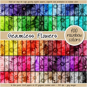 100 SEAMLESS carta digitale floreale arcobaleno oro lusso fiore sfondo margherita motivo glitter stampabile matrimonio gioiello impreziosito album