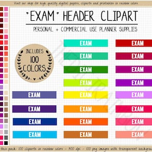 SALE 100 EXAM HEADER sticker school planner sticker student and teacher printable planner sticker rainbow planner clipart Erin Condren
