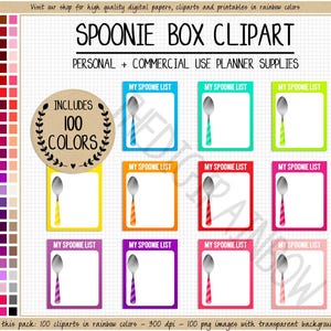 SALE 100 Spoon Theory digital sticker Rainbow Spoonie planner box thoughts goal to do list Invisible Illness mental health challenge clipart