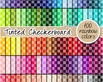 100 Seamless Tinted Checkerboard digital paper checker pattern geometric background printable rainbow grid picnic fabric commercial clipart