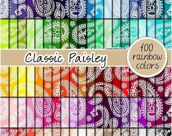 100 NAADLOOS paisley digitaal papier paisley clipart regenboog paisley patroon bandana patroon paisey achtergrond pastel neutraal helder donker