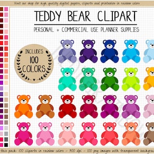 100 OSO DE PELUCHE clipart bosque clipart pastel osito de peluche pegatina recién nacido pegatina bebé imprimible planificador pegatina arcoiris Erin Condren ECLP