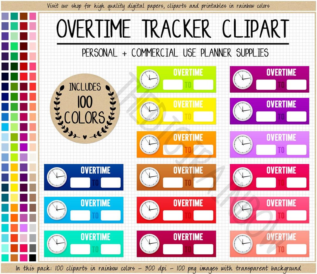 SALE 100 OVERTIME Sticker Work Schedule Clipart Time Tracker Sticker ...