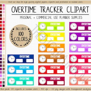 SALE 100 OVERTIME Aufkleber Arbeitszeitplaner Clipart Zeit Tracker Aufkleber bezahlte Stunden Clip Art Regenbogen druckbare Aufkleber Erin Condren Goodnotes