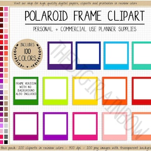 REA 100 Polaroid fotoram clipart regnbågsbildram utskrivbar omedelbar fotomockup låda digital planerare klistermärke Erin Condren Goodnote