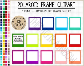 SALE 100 Polaroid photo frame clipart rainbow picture frame printable instant photo mockup box digital planner sticker Erin Condren Goodnote