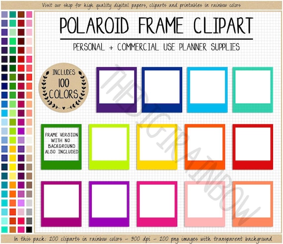 SALE 100 photo frame clipart rainbow picture frame printable instant camera photo mockup box digital planner sticker Erin Condren Goodnote