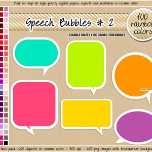 VENDITA 600 fumetti clipart rotondi quadrati fumetti adesivi stampabili etichetta arcobaleno digitale scrapbooking pastello brillante neutro