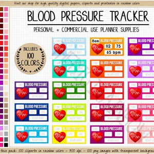 SALE 100 BLOOD PRESSURE sticker heart rate tracker hypertension printable digital Happy Planner Erin Condren Goodnotes health medication