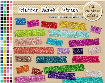 SALE 600 glitter washi tape clipart digital washi tape strips rainbow glitter washi tape printable glitter clipart glitter planner sticker