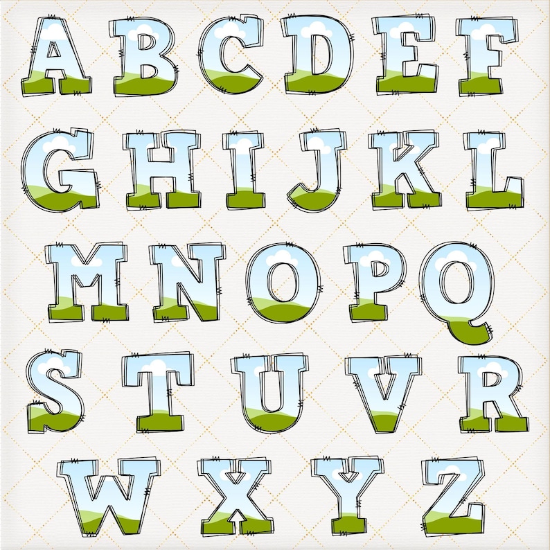 Editable Doodle Alphabet, Stitch CANVA Frames, Blank Doodle letters template, Drag and Drop font Uppercase lowercase numbers faux embroidery image 4