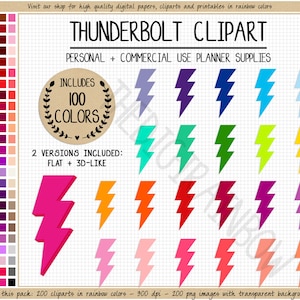 VERKOOP 200 bliksemschicht clipart geel flits clipart regenboog energie pictogram 3D-bliksem digitale sticker zwarte donder commerciële illustratie