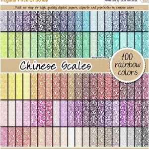 100 scallop fish scales digital paper animal print digital rainbow paper scrapbooking kit pattern 12x12 pastel neutral bright dark colo