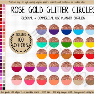 SALE 100 ROSE GOLD glitter clipart rose gold stickers rainbow glitter planner stickers printable rose gold Erin Condren stickers gold circle