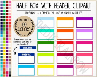 SALE 100 HEADER HALF box digital sticker colored half box functionnal printable planner rainbow Erin Condren deco blank Goodnotes clipart