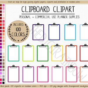 VERKOOP 100 KLEMBORD clipart regenboog klembord planner stickers klembord afdrukbare planner stickers school clipart leraar planner stickers