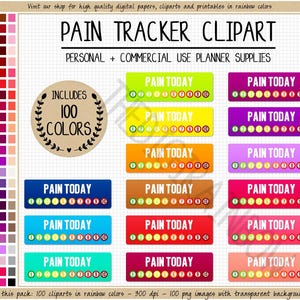 Verkauf 100 PAIN TRACKER Aufkleber Schmerz Intensität Aufkleber Gesundheit druckbare Planer Aufkleber Erin Condren Goodnotes digitaler Regenbogen Planer Clipart