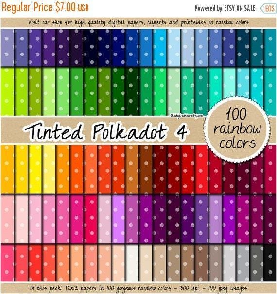 100 Tinted Polka Dot Digital Paper Seamless Rainbow Pattern Printable ...